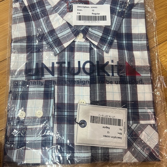 Untuckit Sorbo Button Down Collared Plaid Shirt Size 12 NWT - Picture 2 of 2